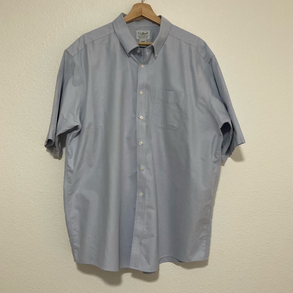 LL Bean  Shirt MENS 18-REG Blue Comfort Stretch Oxford Traditional Fit